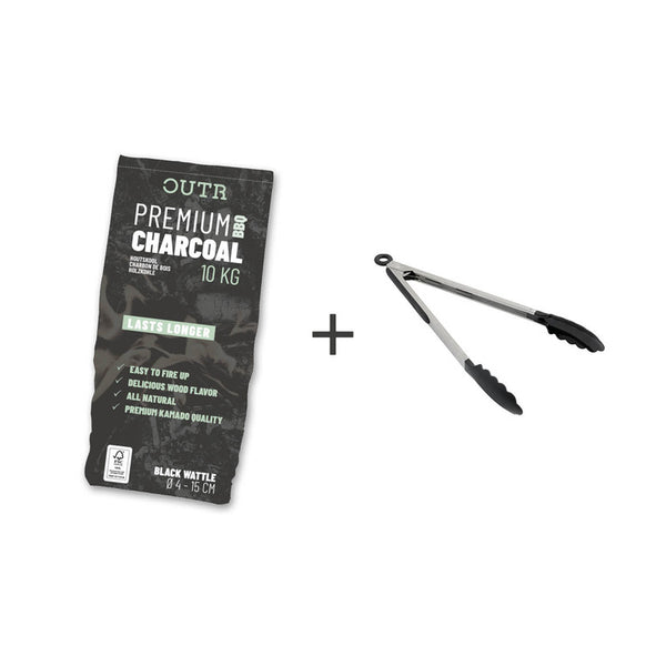 Houtskool 10 kg + BBQ tang silicone